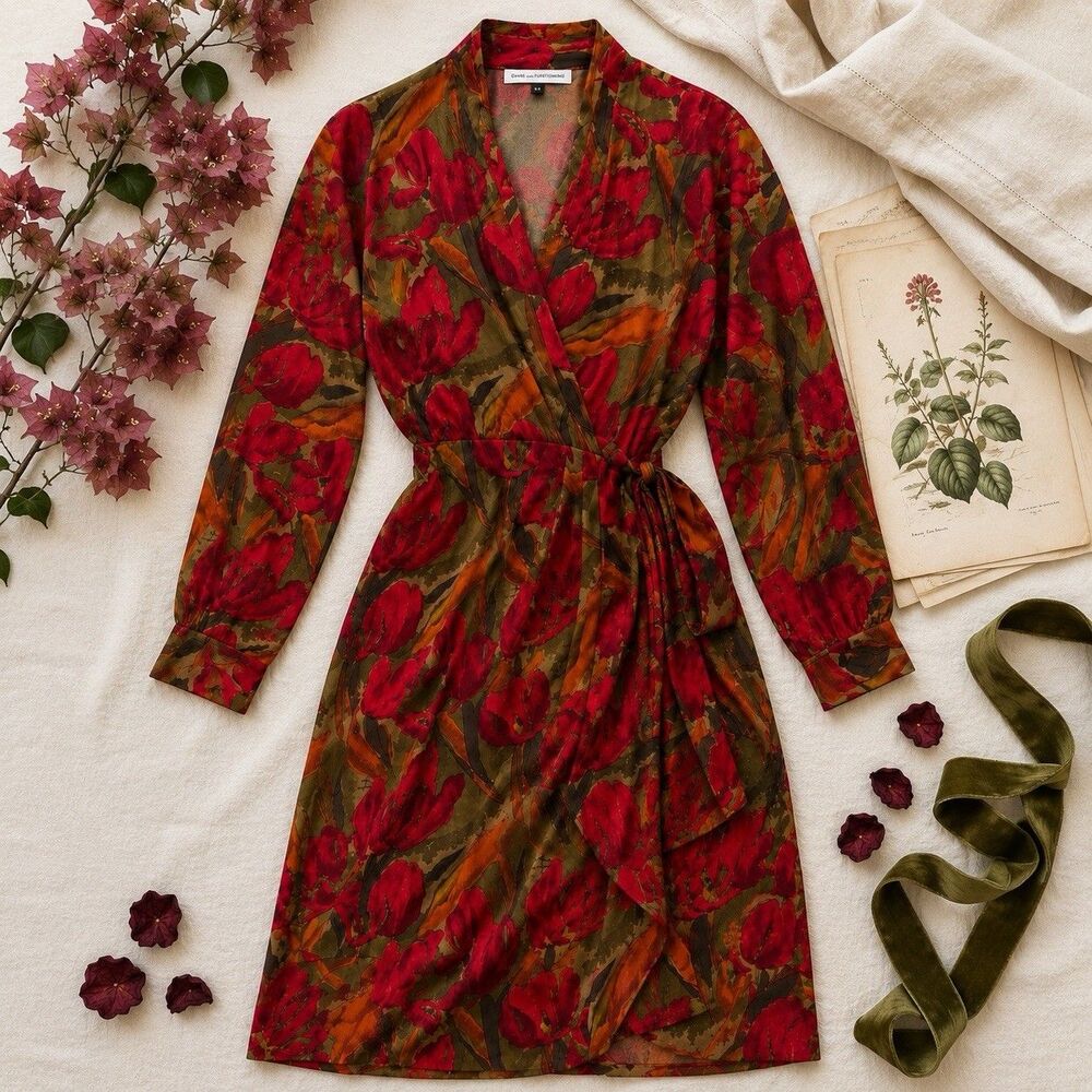 Vintage Gillian Silk Floral Wrap Dress Earth Tone Rose Print Romantic Size 6